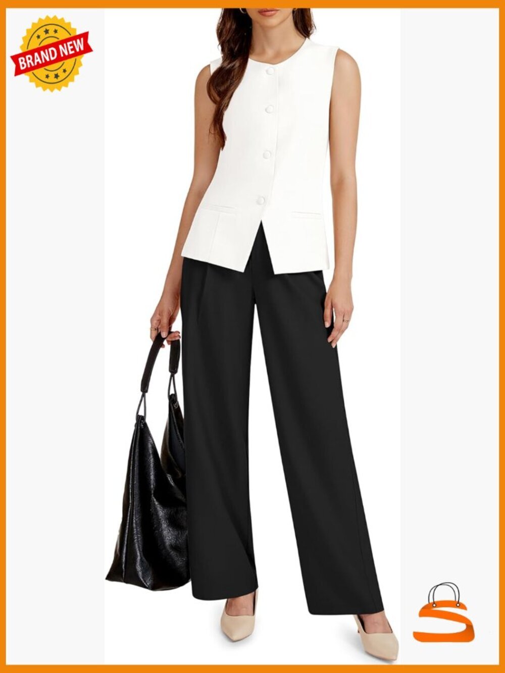 Sleeveless Vest & Wide Leg Pantsuit 2-Piece Set Business Casual Travel Suit